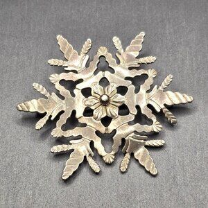 Antique Abbott Gotshall Sterling Silver Snowflake Brooch Pin 2" Signed AG 8.29g
